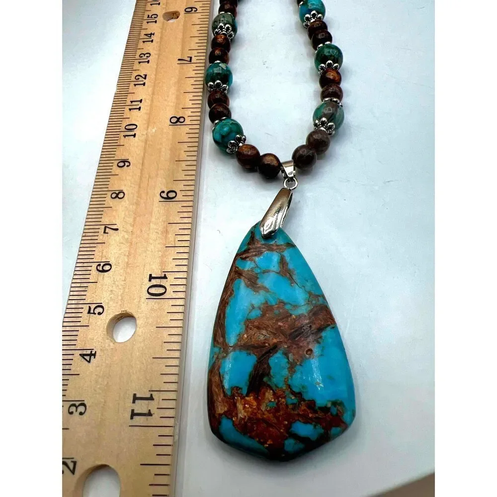 NEW Handmade Brown And Bluegreen Beaded Faux Turquoise Necklace - Picture 11 of 12